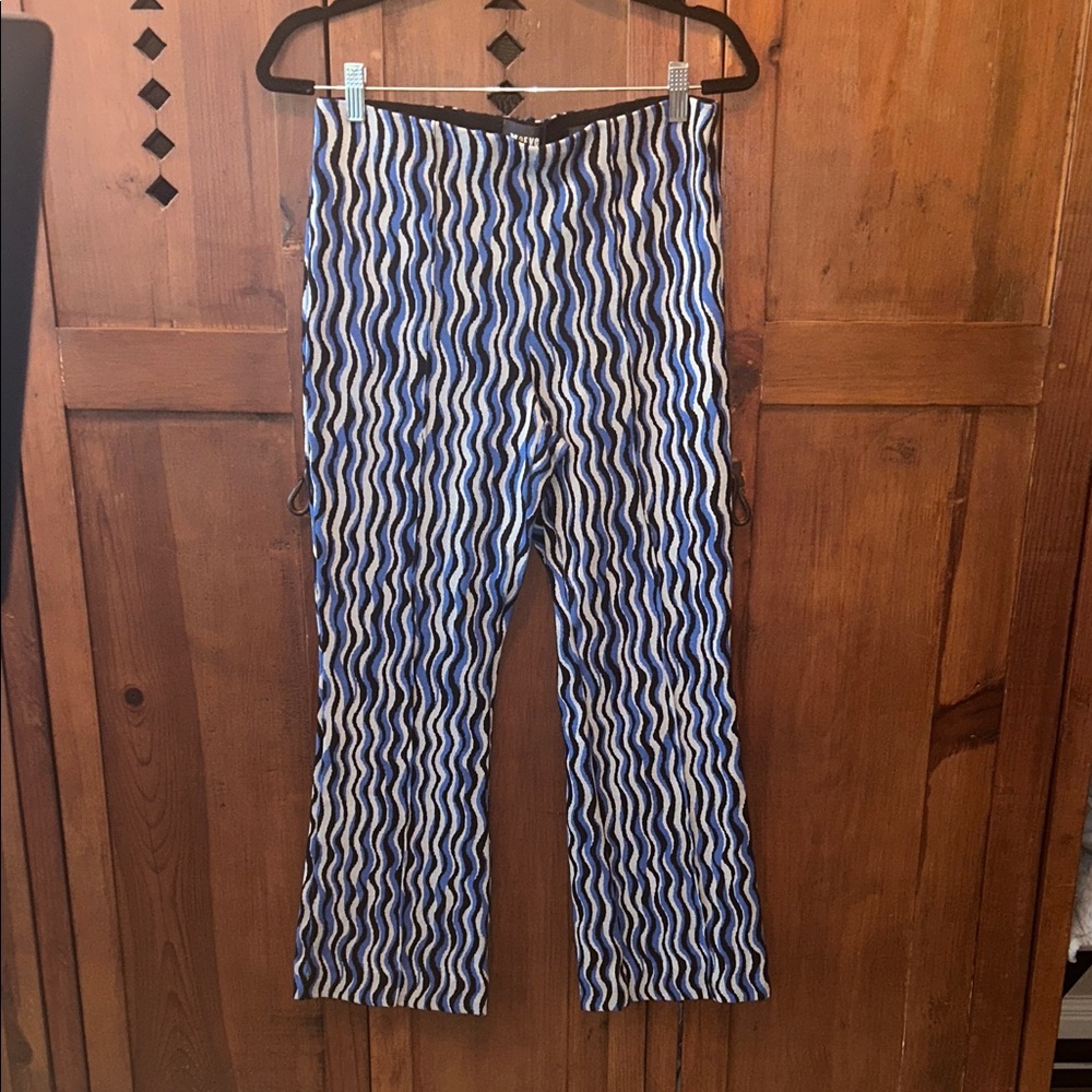 Anthropologie Maeve Blue, Black and White Wavy Cropped Pants